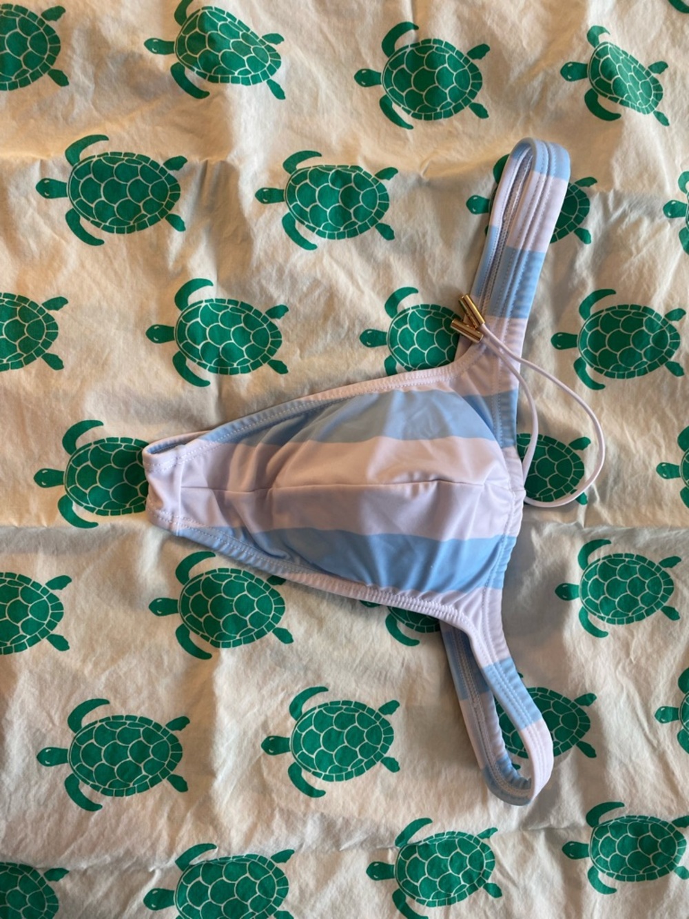 Striped Light Blue & White Men's Swim Thong. Size M